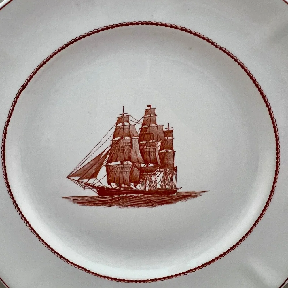 Wedgwood Flying Cloud Dinner Plate Georgetown Collection Rust Red Ship Good